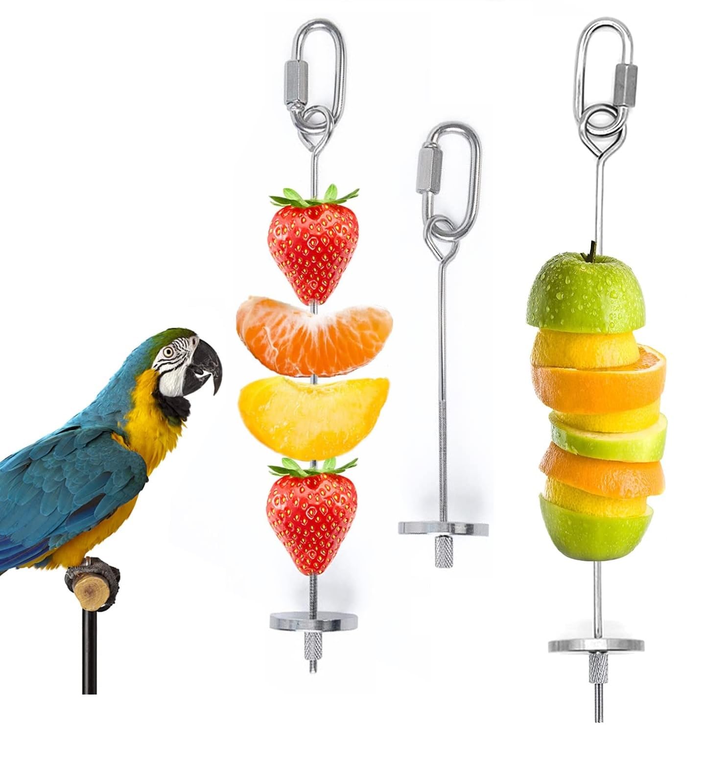Bird Food Holder, Bird Feeders, Stainless Steel Parrot Fruit Vegetable Stick Holder, Foraging Toy, Bird Treat Skewer, Size S,M & L (Pack of 3)-image-8