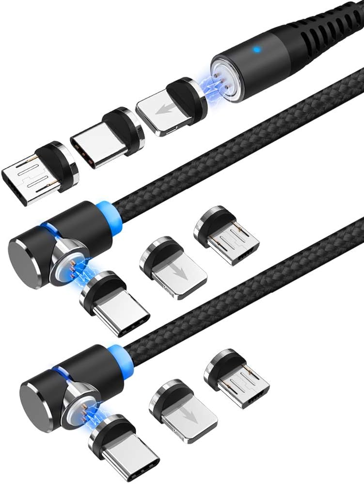 Magnetic Charging Cable,(4Pack 1ft/3ft/3ft/6ft) LSGAE 2nd Generation 3 in 1 Cable QC 3.0 Fast Charging & Data Transmission, Compatible with Mirco USB, Type C Smartphone and iProduct Device (Black)