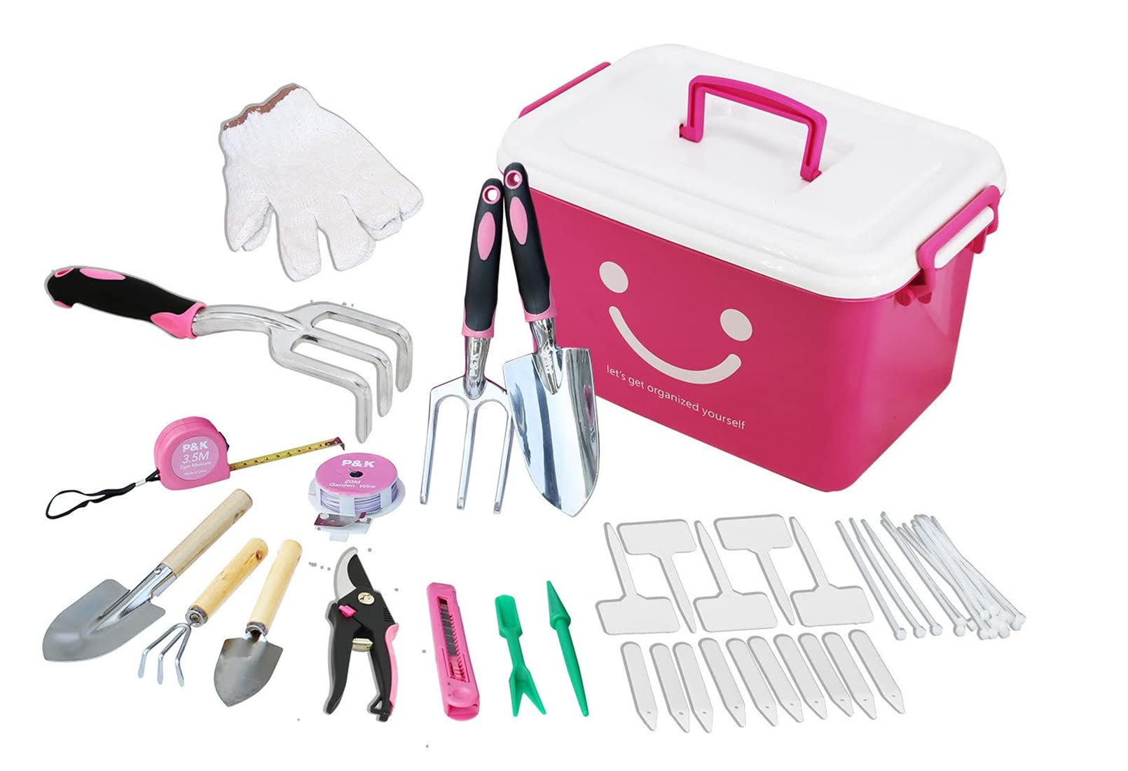 P & K Garten- und Balkonset in Pink | Praktische Box mit Schaufel, Handschuhen, Gartenschere & Zubehör | Ideal für Balkon- & Gartenpflege, Pflanzenpflege & kreative Gartenarbeit