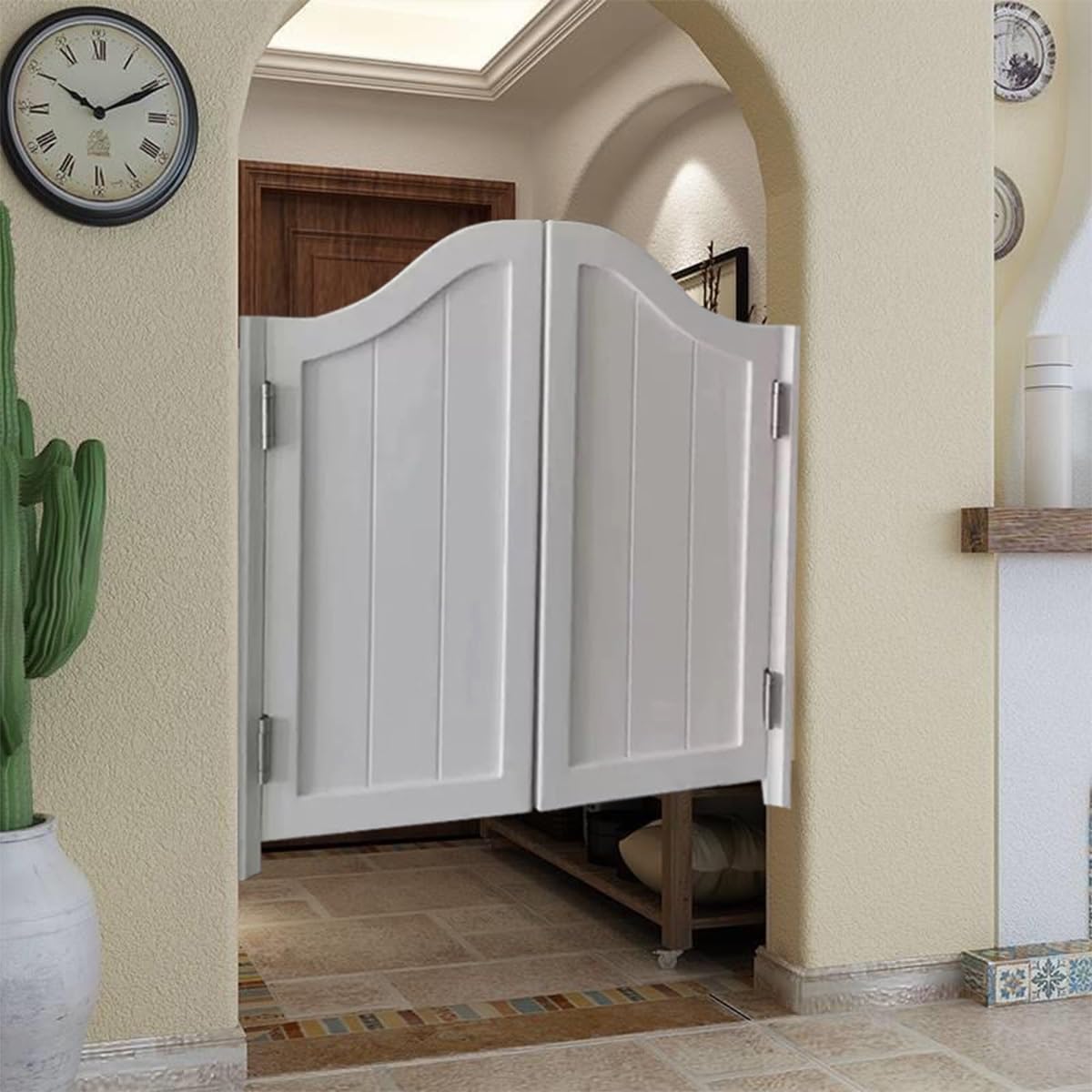 Puerta Batiente 2 Hojas Puertas de Media Cintura de Madera Cierre Automático, Puerta Abatible de Café W70-150cm Personalizable