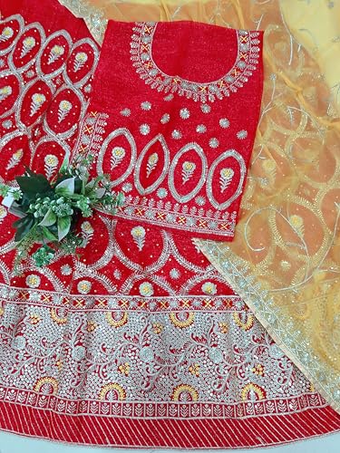Image of Heavy Embroidery Work Semi Stitched Shimmer Silk Rajputi Poshak For Women Rajasthani Lehenga Choli