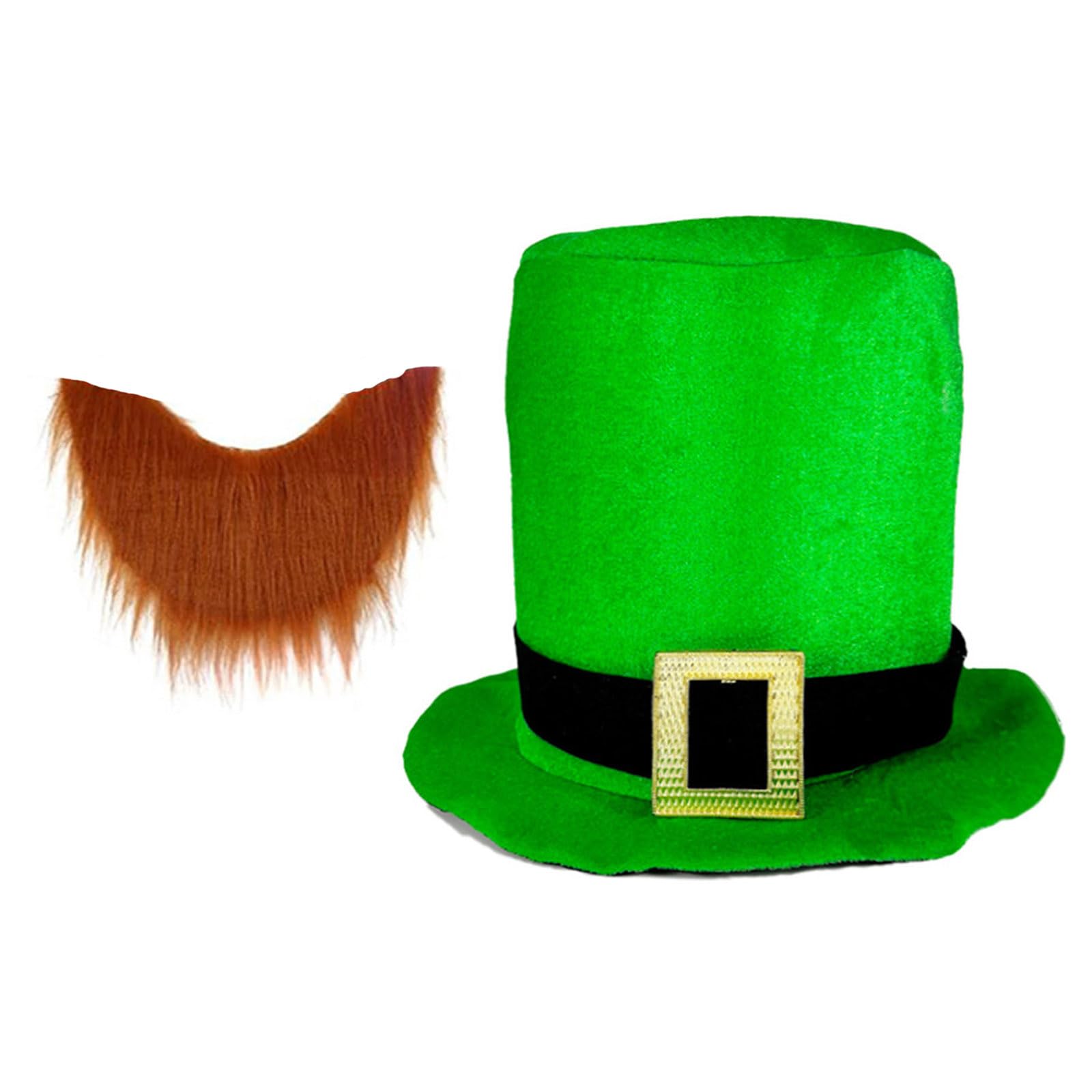 Buxuaaaa Multipurpose Cultural Celebration Patricking Day Green Tops Hat and Beard Ensembles Daily Use Party Supplies Decoration Beard Hat