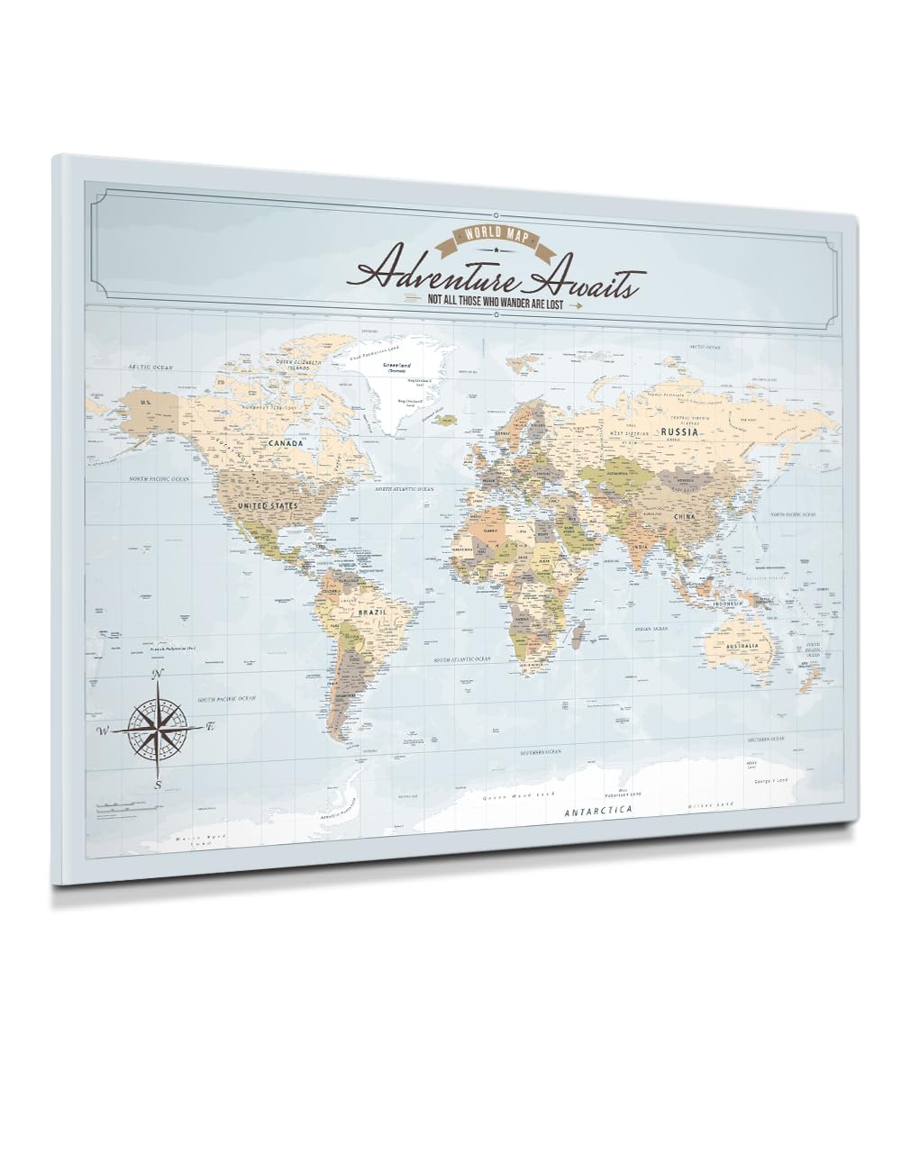 IPIC Blue Ocean World Maps for Wall, World Map Canvas, Total Size 40x30 in