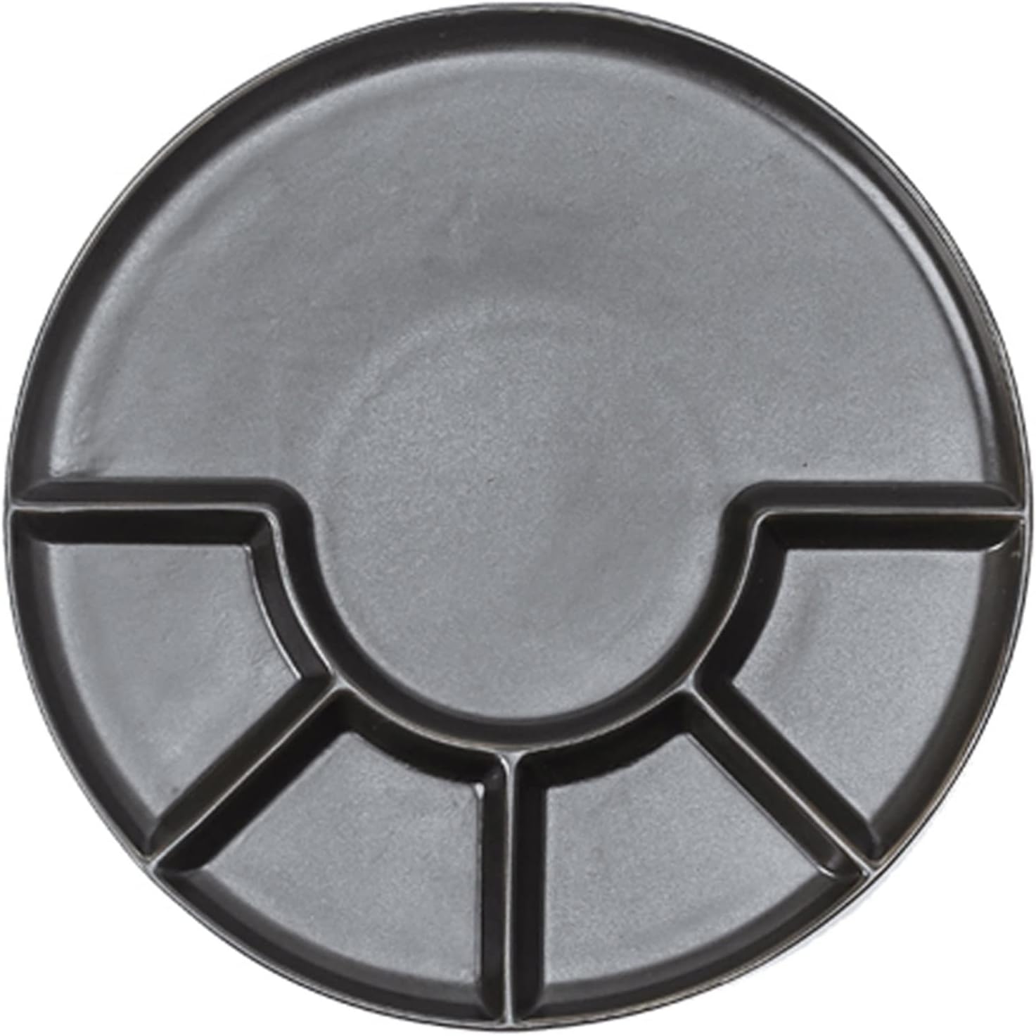 Weight Management Tableware - Round Ceramic Dumpling Plate with 4 Sauce Compartment Serving Plate with Sauce Holder Chips and Salsa Plate for Home Restaurant (Color : Matte black)