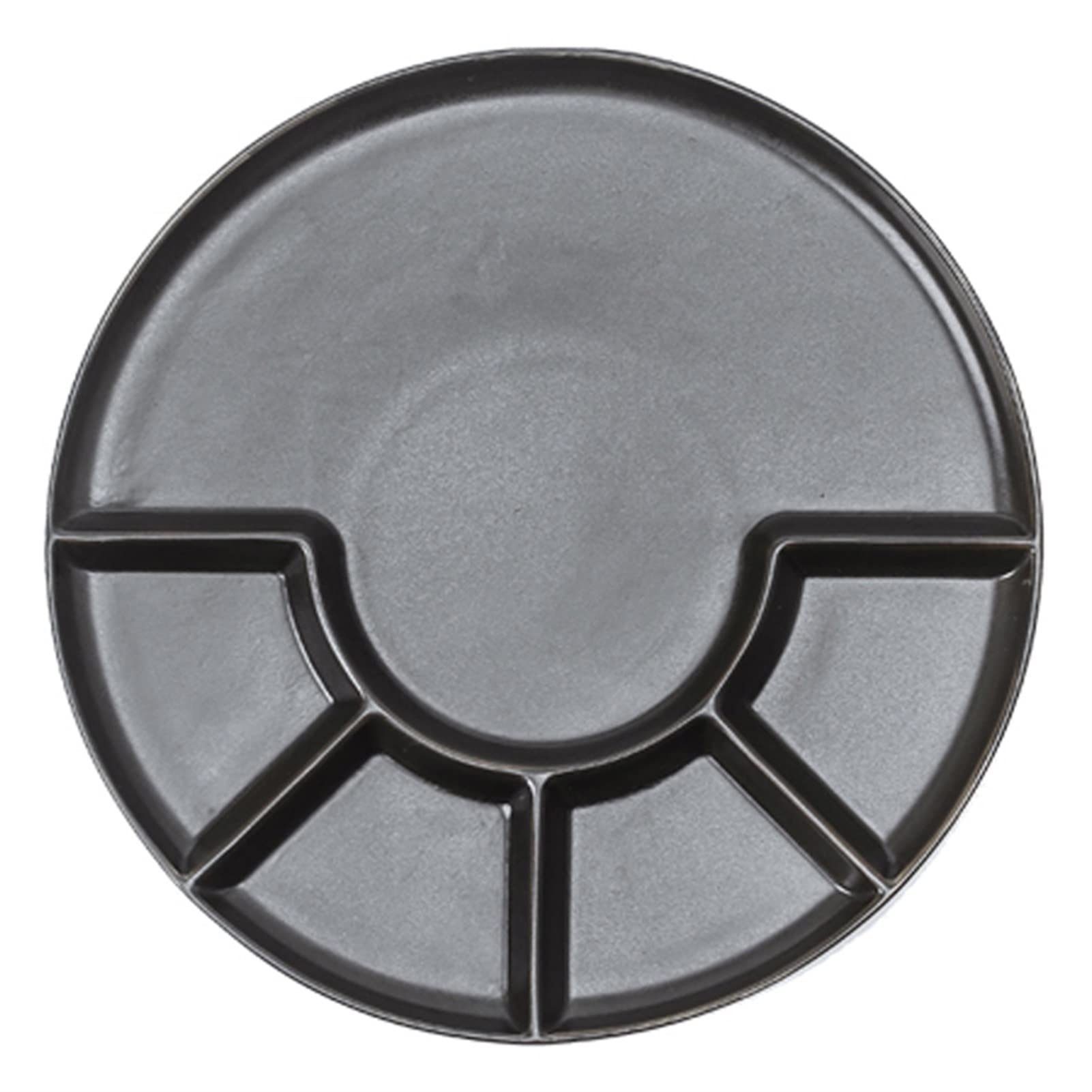 Talerz do serwowania przekąsek, okrągły ceramiczny talerz do pierogów z 4 przegródkami na sos Talerz do serwowania z uchwytem na sos Talerz na frytki do domowej restauracji (Color : Matte black)