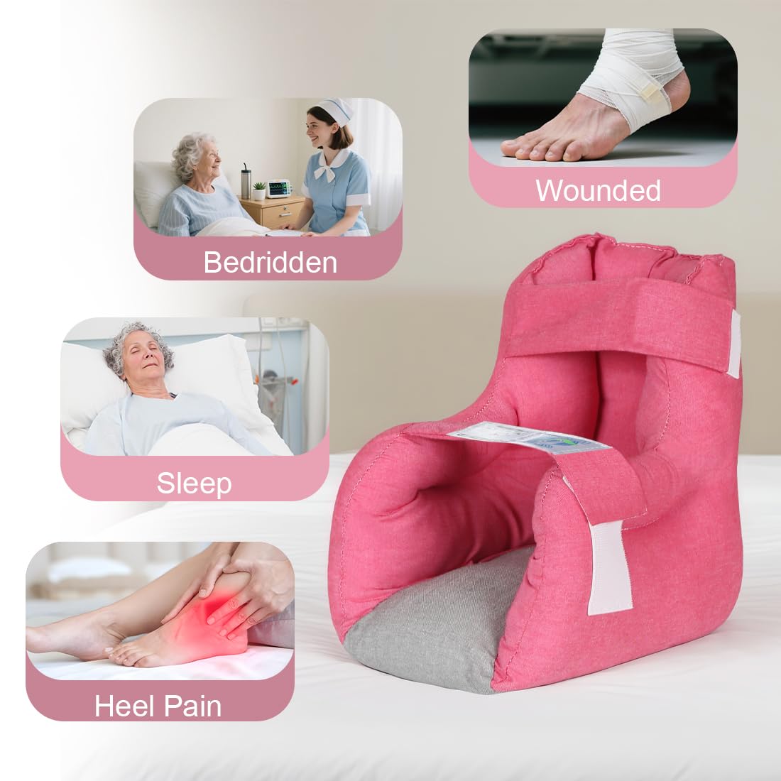 EZ Assistive Protectores de talón, cojín para úlceras por presión, almohadas de pie para pacientes postrados en cama, protector de talón para dolor de talón, Rojo, 1 Count (pack of 1)