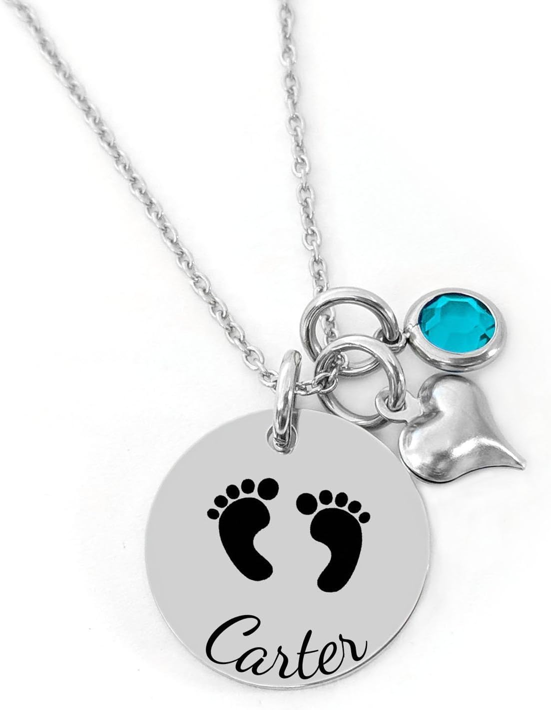 Personalized Necklace - Mother's Necklace - New Baby - New Mom - Baby Feet Necklace - Birthstone Crystal - Image 2