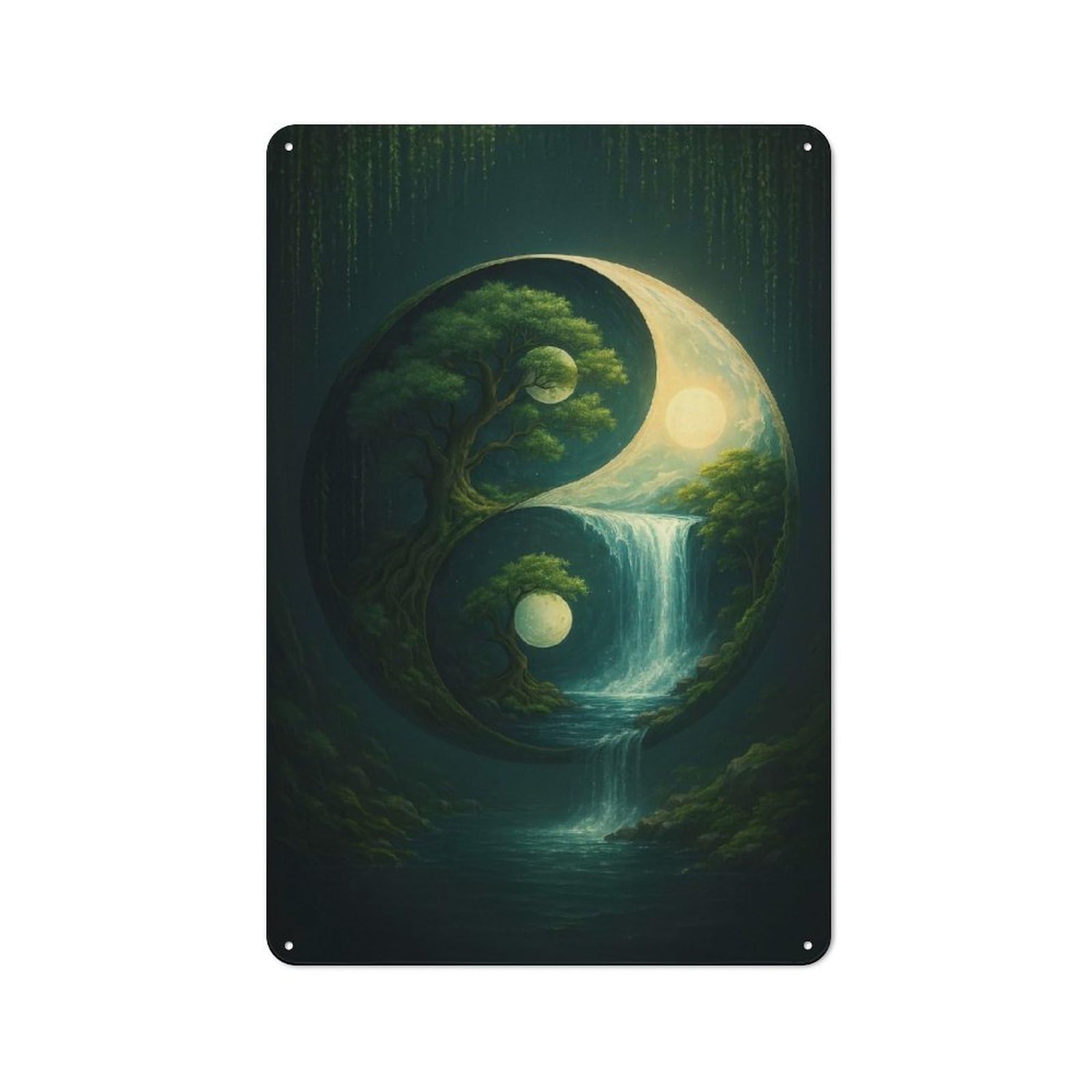 Nostalgic Yin Yang Nature Landscape Decorative Tin Plaque 30x20cm, Classic Pub Decor for Diner, Restaurant, Shed Or Kitchen
