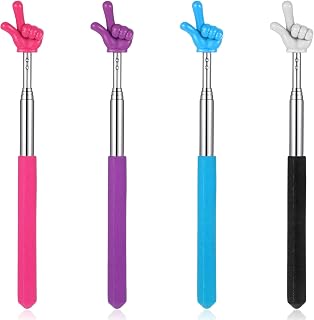 4 Pcs Telescopic Teachers Pointer, Extendable Hand Pointer Stick, Mini Classroom Finger Stick for Elementary School Kindergarten and Teacher Supplies Interactive Learning(Black Pink Blue Purple)