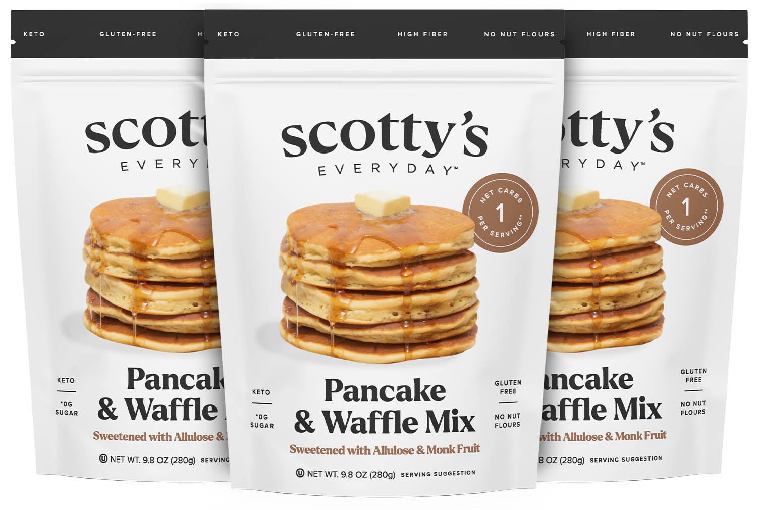 Scotty's Everyday - Keto Pancake and Waffle Mix - 1g Net carbs, 0g Added Sugar, Gluten-Free, High Fiber - No Nut Flours - 9.08oz, Pack of 3