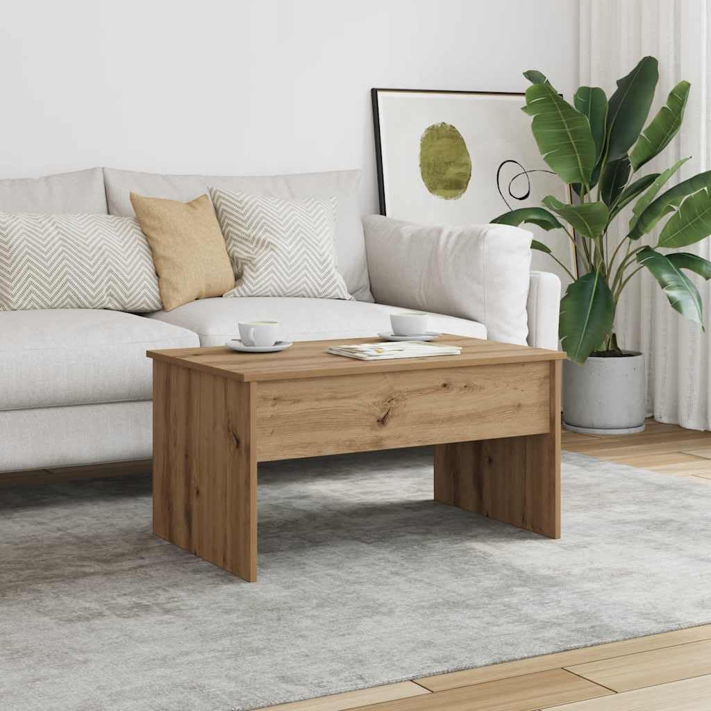 Table basse chêne artisanal relevable idéale pour télétravailler dans le salon