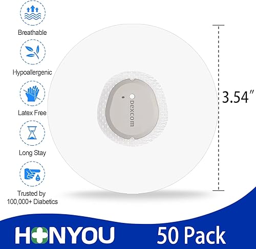 Miniatura 6 de HONYOU Paquete de 50 parches adhesivos compatibles con G7 y Stelo CGM, impermeables y resistentes al sudor, transparentes, cobertura completa, sin