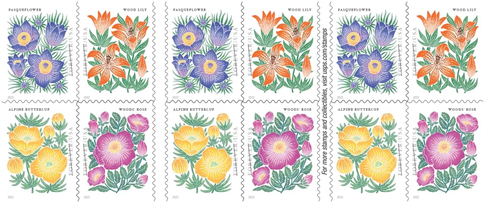 2022 Mountain Flora Flowers, Garden, Love, Forever First Class Postage Stamps (1 Booklet, 20 Stamps)