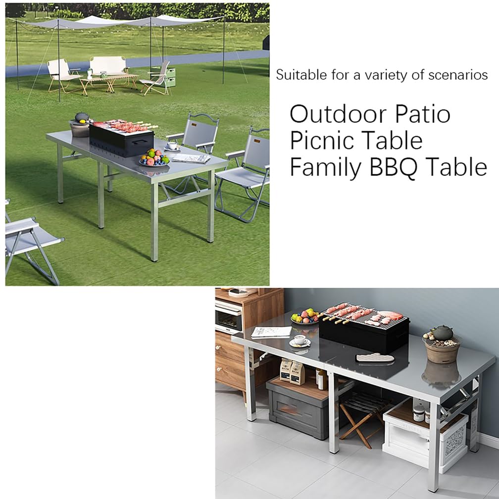 Mesa De Preparación Plegable De Acero Inoxidable, 150Cm Mesas De Trabajo Plegables Comerciales para Garajes, Cocinas, Restaurantes Y Bancos De Trabajo Al Aire Libre,Plata,L60*H55*W40