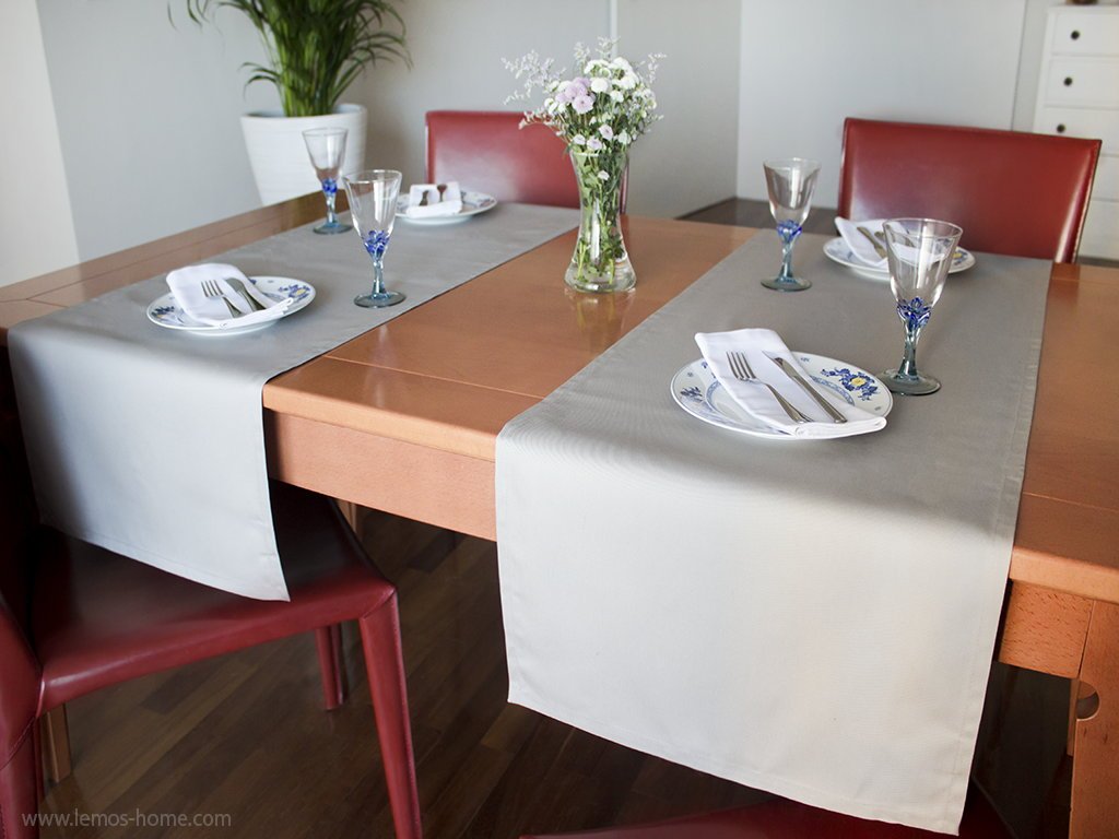 1 x runner da tavola colore grigio 45x150 cm 100% cotone 285 gr/qm. Di alta qualità. Lemos-Home