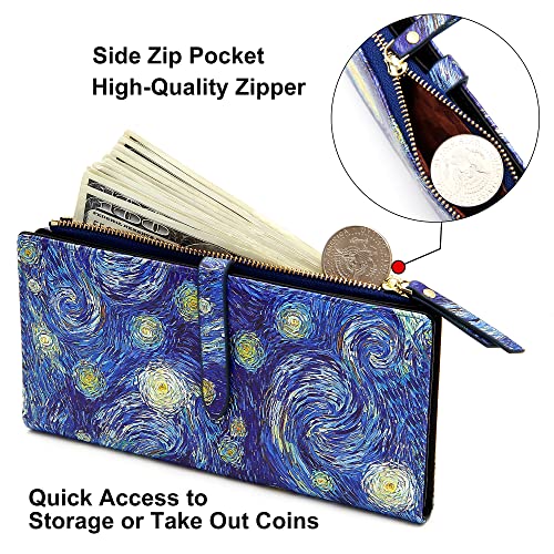 Slim Wallets for Women Credit Card Holder RFID Bifold Clutch Wallets Checkbook with Zipper Pocket4