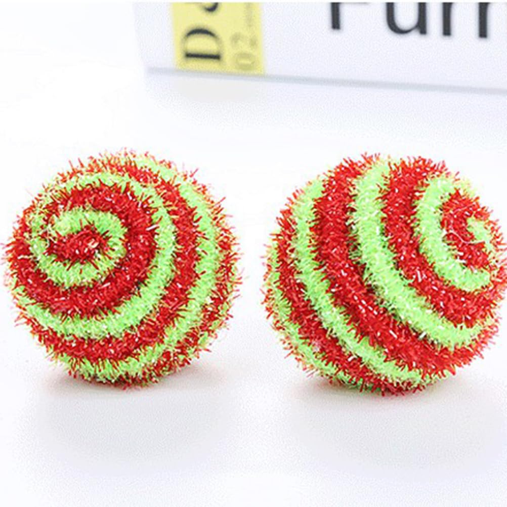 FRCOLOR 10Pcs Colorful Glitter Balls for Cats Interactive Wool Yarn Pom Poms Toys for Kitten Play, As Shown, 4.5X4.5cm - Image 4