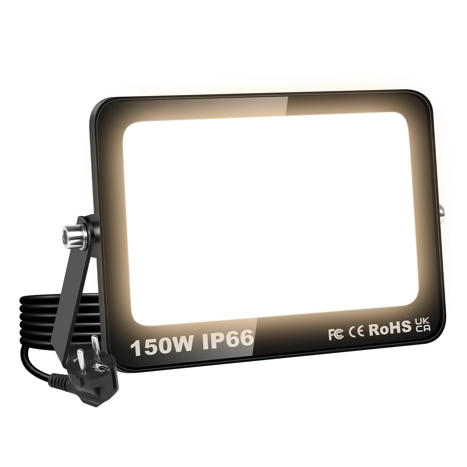 SKYWORLD Focos Led Exterior, 150W 15000LM Foco Proyector Led con Enchufe | 3000K Blanco Cálido, IP66 Impermeable, Iluminación de Seguridad, Floodlight para Jardín Garaje Patio Entrada Terraza Plaza
