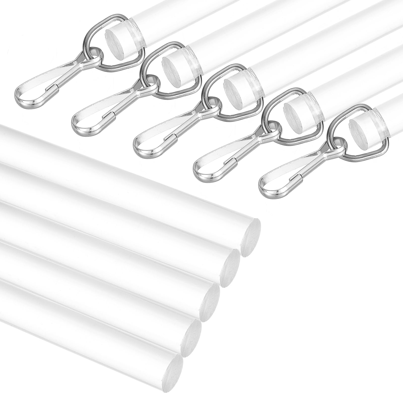 sourcing map 5Pcs 17" Acrylic Drapery Wand, Invisible Curtain Pull Rod with Hook, Universal Tilt Wand Replacement Part for High Hanging Curtain Opening-Closing, Clear — image 1