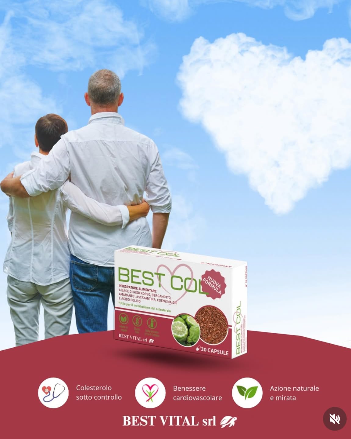 BEST COL Nuova Formula - Integratore Alimentare a Base di Bergamotto, Amaranto, Astaxantina, Coenzima Q-10, Riso Rosso e Acido Folico. 30 capsule