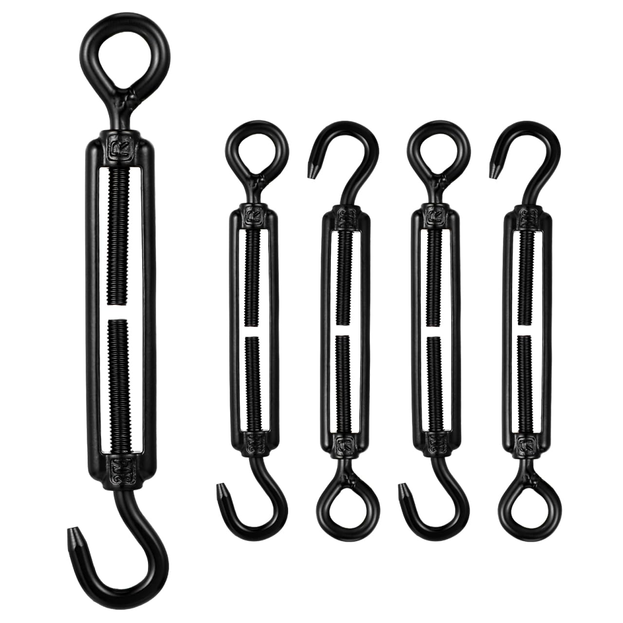 iplusmile Lot de 5 tendeurs réglables en acier inoxydable pour voile d'ombrage et fixation de câble - Revêtement noir - Durable et polyvalent