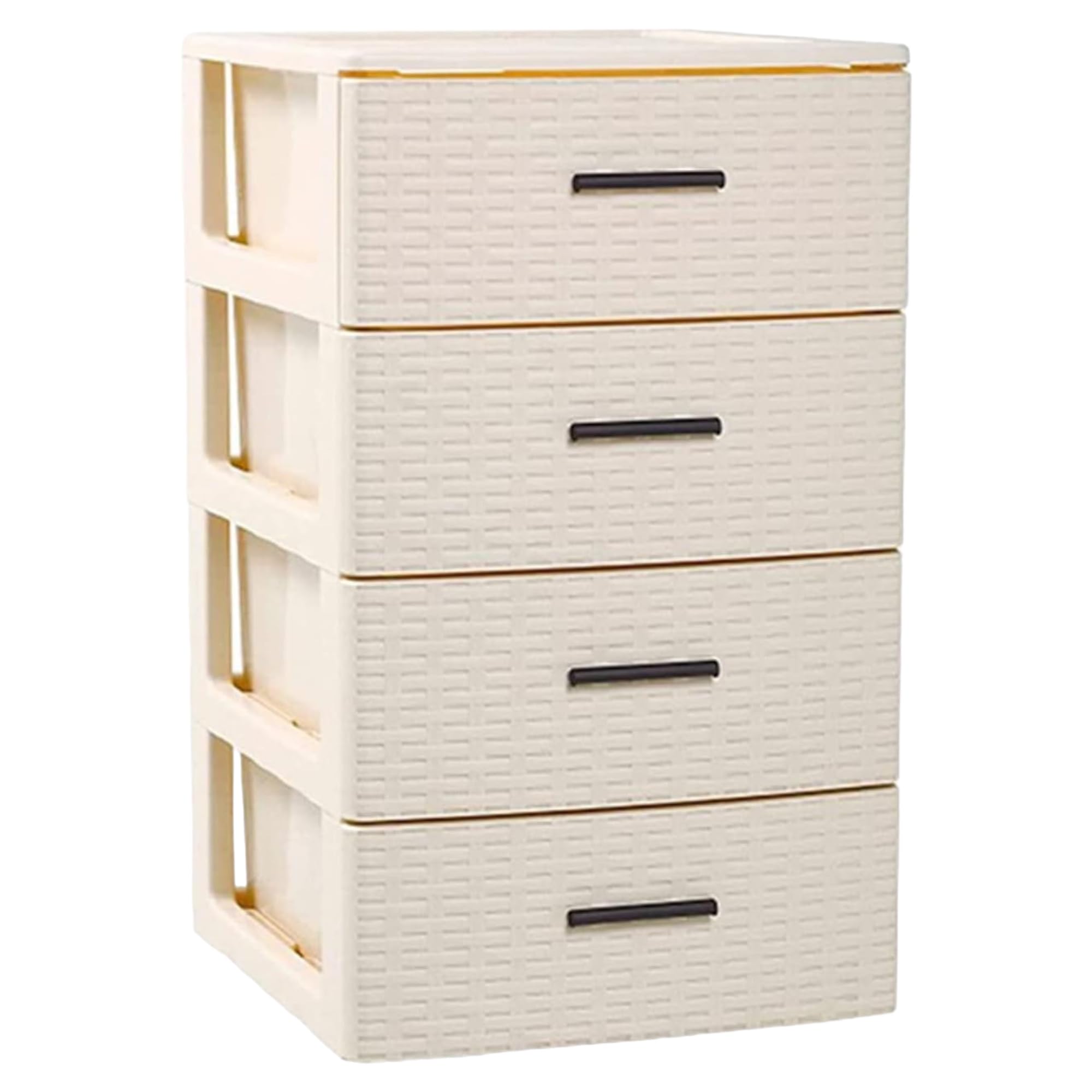 TIENDA EURASIA - Cajonera de Plástico | Diseño Acabado en Mimbre Ratan | Color Marfil | 3 y 4 Alturas | Cajón Extraíble | Comodas y Cajoneras Dormitorio (4 Alturas - 36,5 x 39,5 x 61,5 cm)