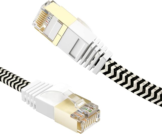 Ethernet Cable 3m Cat 7, High Speed Short Internet Cable 3 Metres Braided Flat Rj45 LAN Patch Cable Anti Break Gigabit Shielded Network Cable for Gaming, Modem, Router, Smart TV, Xbox, PS4/3/5