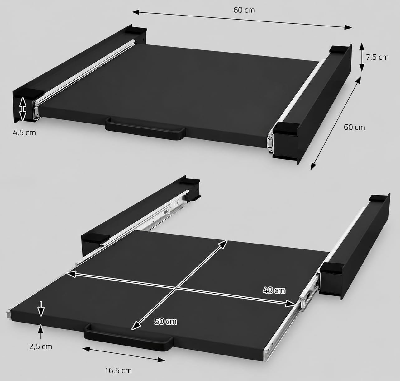 Easy Act Zwischenbaurahmen mit Ausziehplatte 60x60 cm, Waschmaschinen Trockner Verbindungsrahmen aus Stahl, Universal Zwischenbausatz mit Ablage bis 150 kg, Schwarz