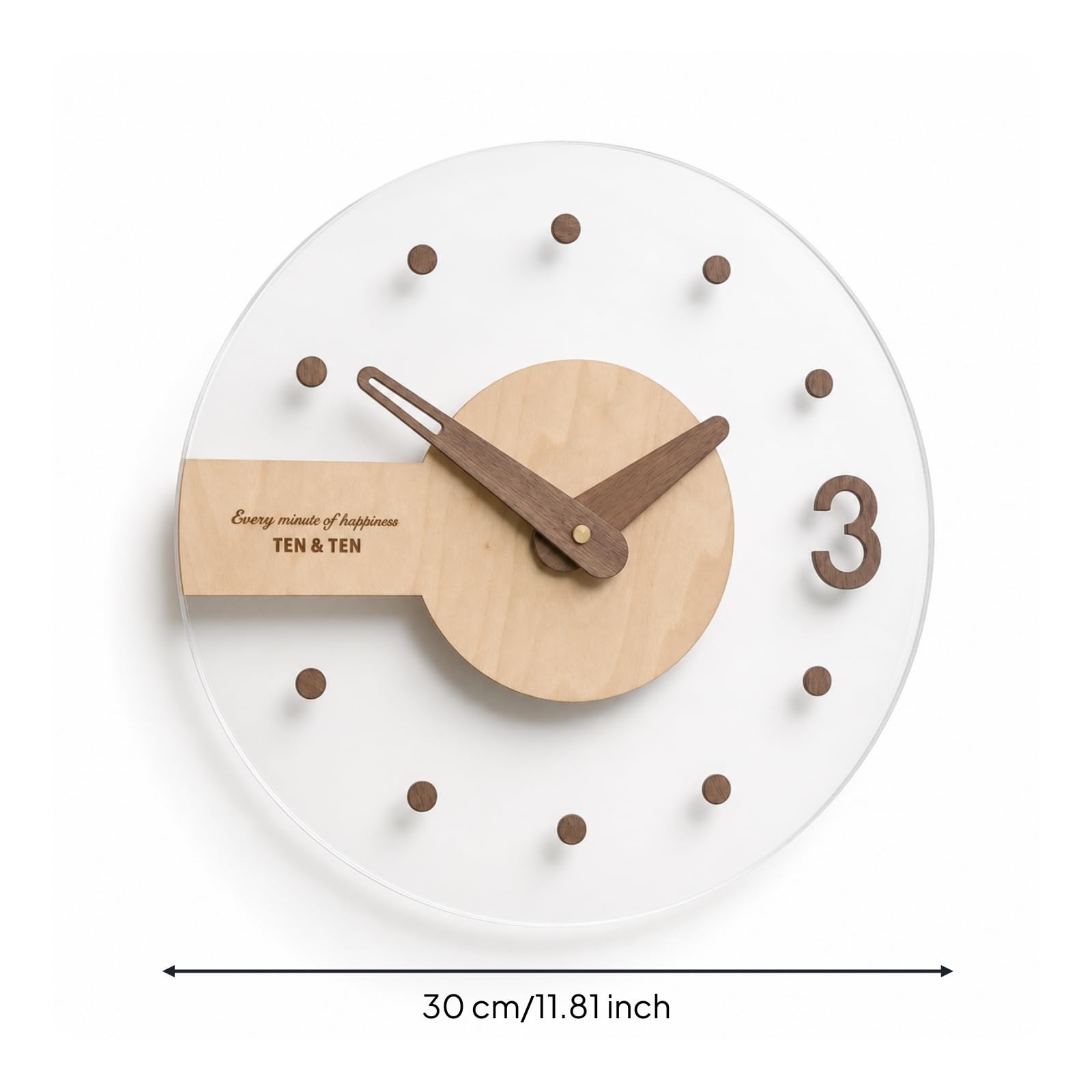 rockible Orologio con Quadrante Trasparente Nordico Orologio da Parete in Legno Semplice per Ingresso