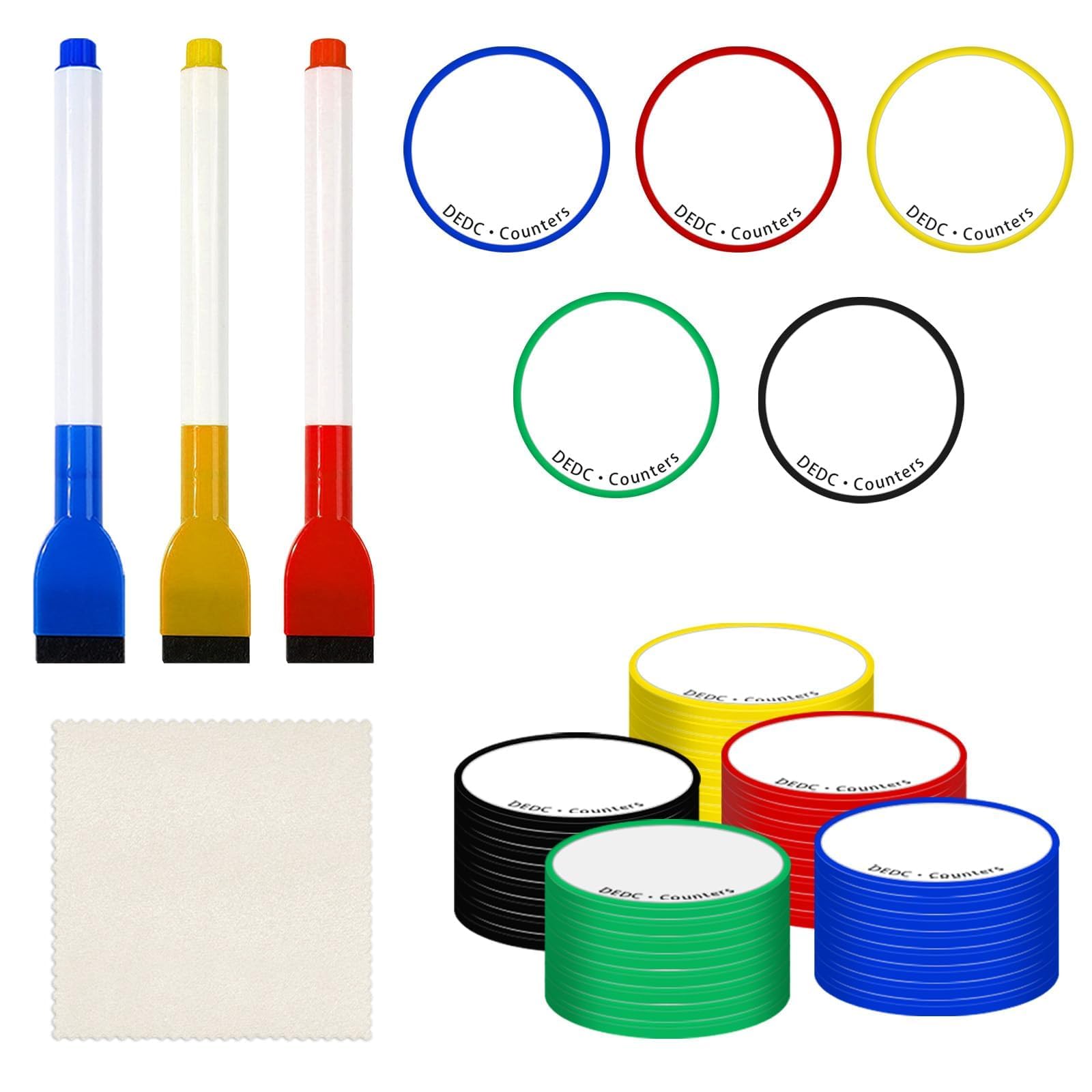 DEDC 204pcs MTG Tokens Erasable Colorful 200 Dry Erase Cards with 3 Water Based Pens and 1 Cloth for TCG Players