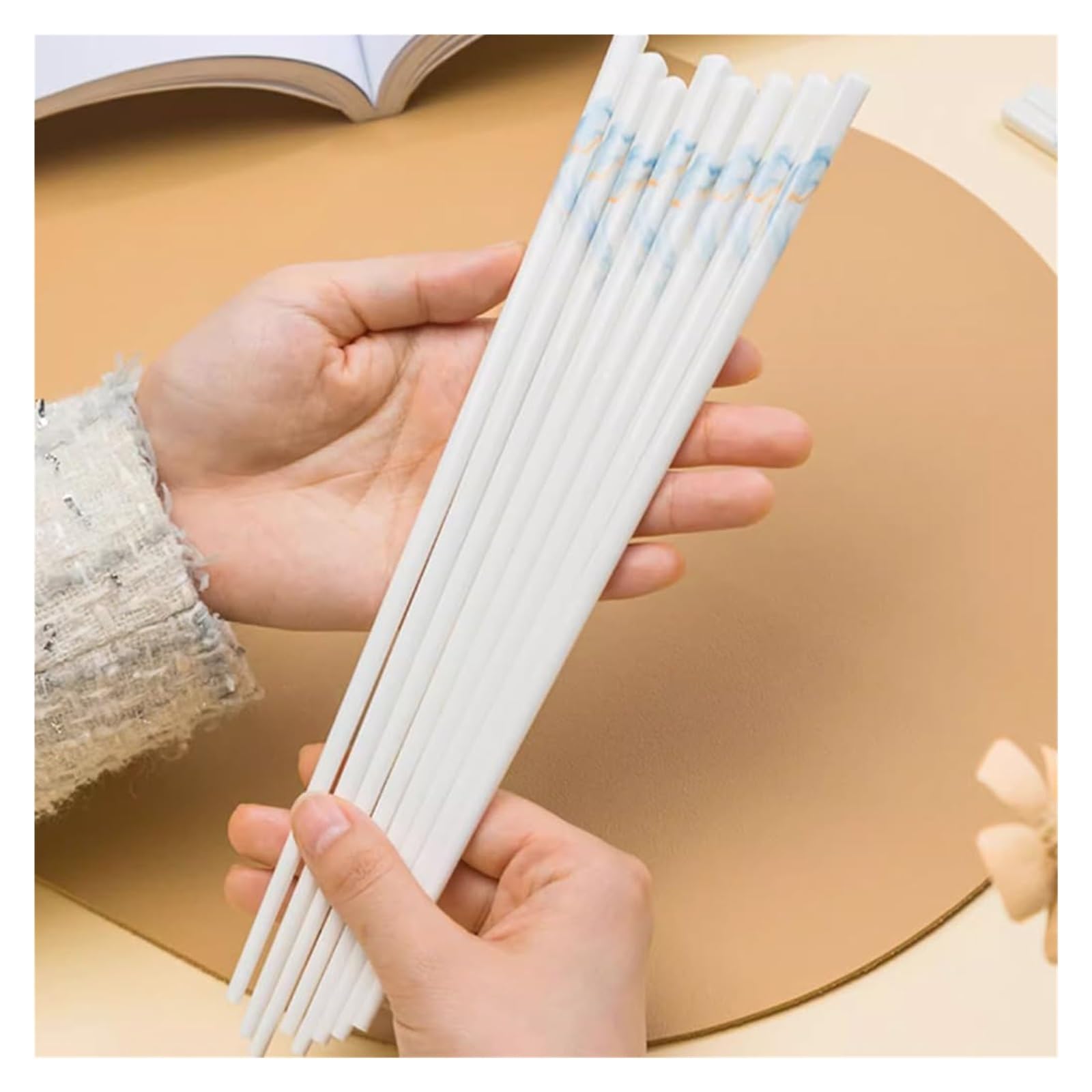 Jeu de baguettes, Ensemble de baguettes en porcelaine chinoise, coffret cadeau, motif pêche, 12 paires réutilisables