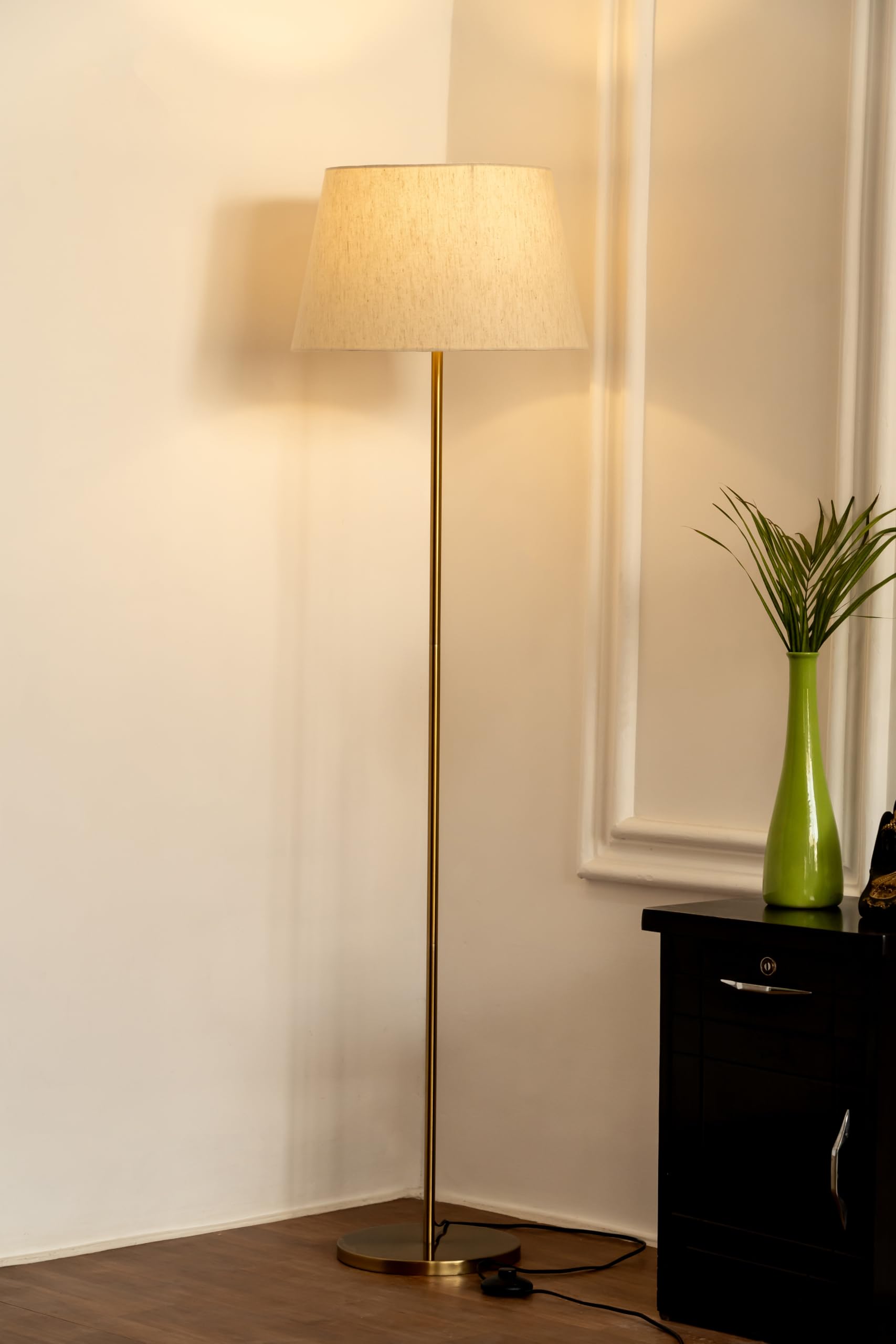 Divine Trends Floor Lamp LED, Incandescent Standing Modern Antique Brass Finish 5Ft Height with 16 Inches Off White Lampshade for Living Room Corner, Home, Hotel, Office Pack of 1 - Led Bulb Included 3