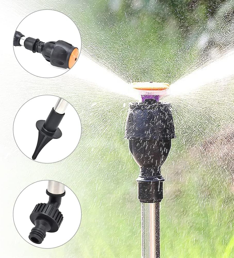 Irrigatore rotante a treppiede, irrigazione rotante automatica, irrigatore d'acqua per prato, irrigazione a 360 gradi, irrigatore telescopico per giardino e cortile (2 pezzi)
