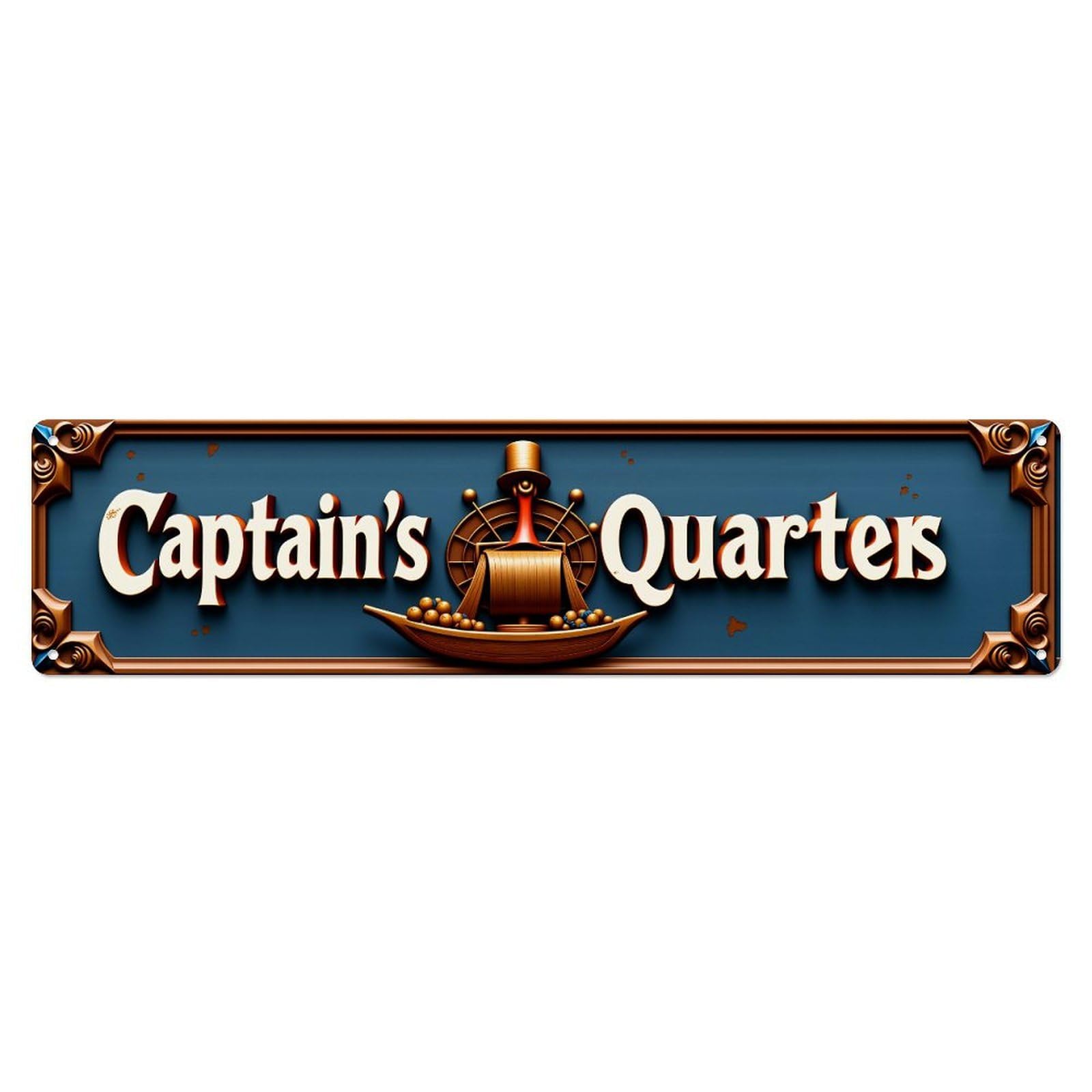 Captain's Quarters Logo Design Tin Sign Vintage Metal Poster Retro Bar, Home, Man Cave, Kitchen, Laundry Room Wall Art Decor Gift 4x16 Inch