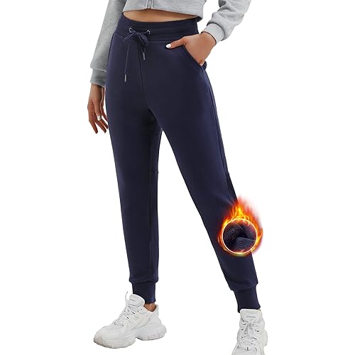 Ewedoos Fleece Lined Pants Women - Fleece Lined Sweatpants Women with Pockets High Waisted Thermal Joggers Winter Pants