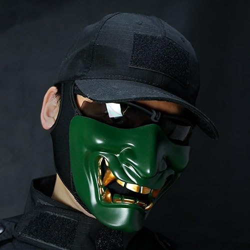Miniatura 48 de AOUTACC Mascarillas de media cara Airsoft, monstruo demonio malvado, Kabuki, Samurai, Hannya Oni, máscaras protectoras de media cara, baile