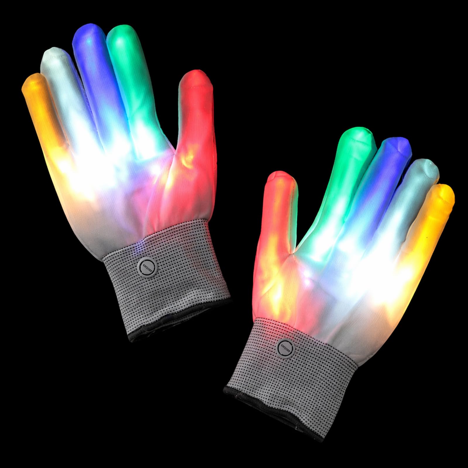 LED Gloves for Adults, Gloving Gloves with 6 Light Modes, White Polyester Festival Accessories for Parties, Dance Shows, Raves, Halloween, Christmas and Night Events