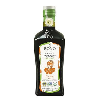 Bono Organic Sicilian PGI Extra Virgin Olive Oil, 16.9 Fl Oz USDA Organic, Non-GMO, Cold Extracted, Certified Gluten Free, Clean Label Project Purity Award Winner