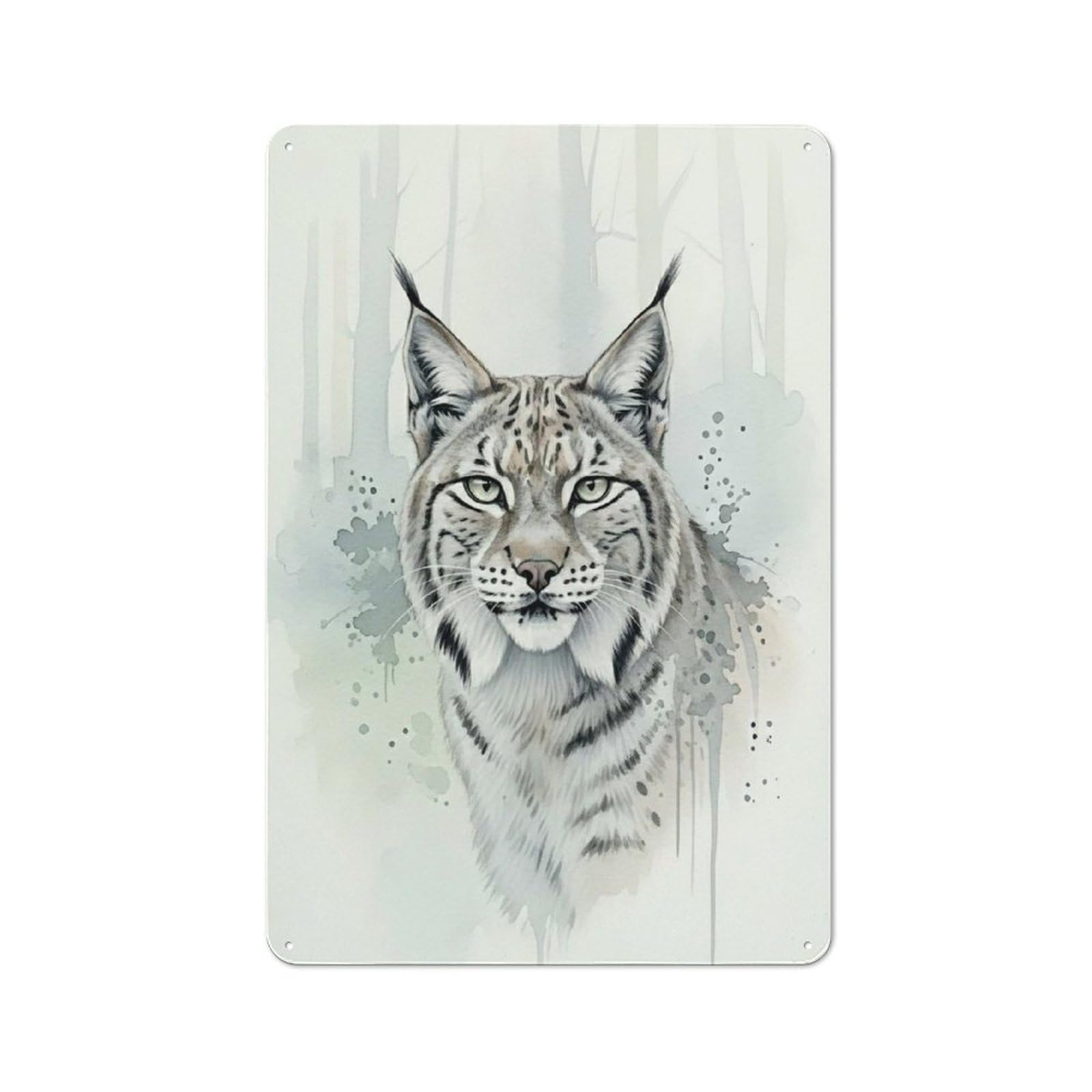 Junmoney Style-8 Watercolor Lynx Portrait Vintage Metal Wall Sign 30X20cm For Garage Wall, Suited To Garage Decor Collectors