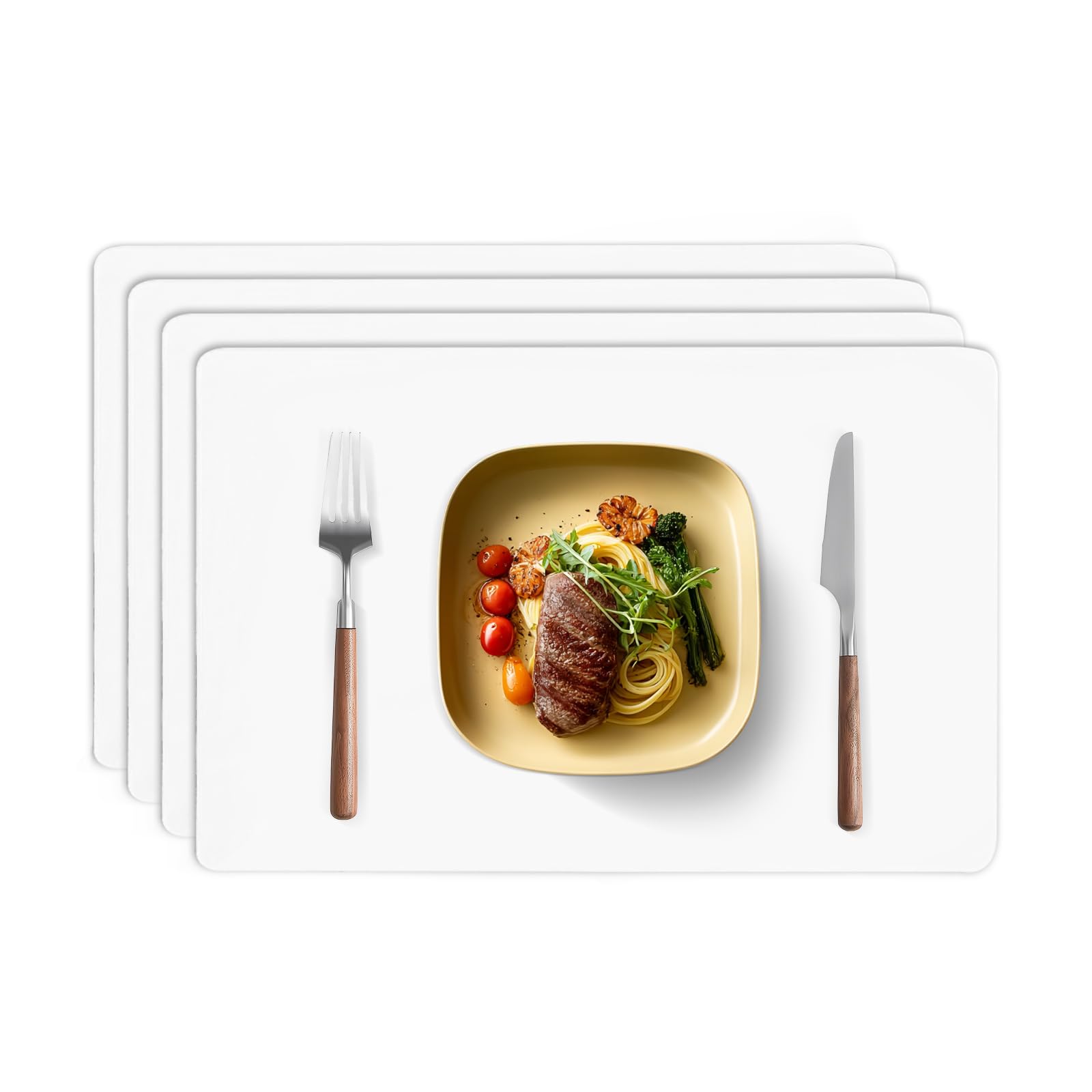 TAZAMI Silicone Place Mats for Table set of 4 Reusable Washable Non-slip Table Mats Nonstick Heat Resistant Waterproof Placemats for Kitchen Restaurant Office Desk 30X40cm(White)
