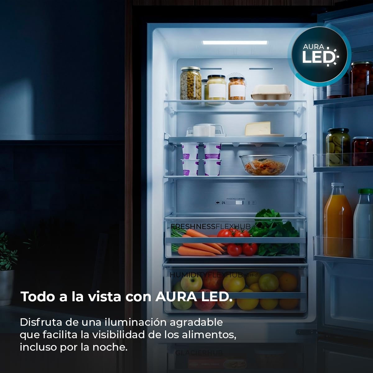Cecotec Frigorífico Bolero CoolMarket Combi 377 Inox A. 377 Litros, Altura 200 cm, Ancho 59,5 cm, Clase A de Eficiencia, Sistema CoolMatrix, Dos Cajones con Control de Humedad, Congelación Rápida