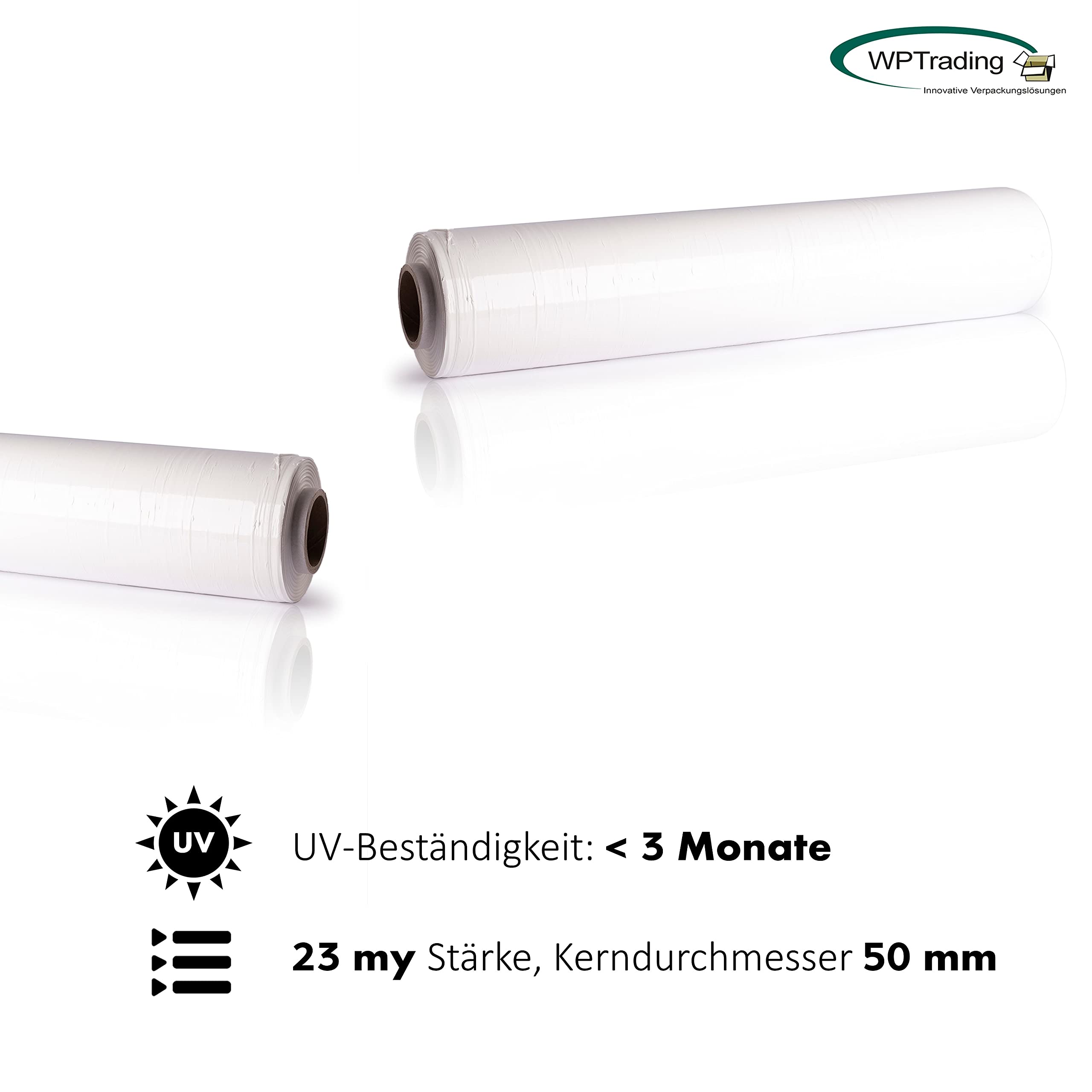 3 x Rolle Stretchfolie 50 cm x 260 lfm (23my) Weiß - Ein-Packfolie aus LDPE - Wickelfolie stark & reißfest - Umzugsfolie Schutzfolie - Paletten Verpackungs-Folie für Umzug, Möbel & Lager