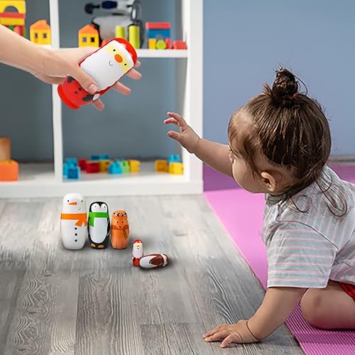 Miniatura 16 de GRPSKCOS Muñecas de anidación rusas Matryoshka Muñecas de madera de oso de animales lindos juguetes de Navidad hechos a mano, regalos Set de 5