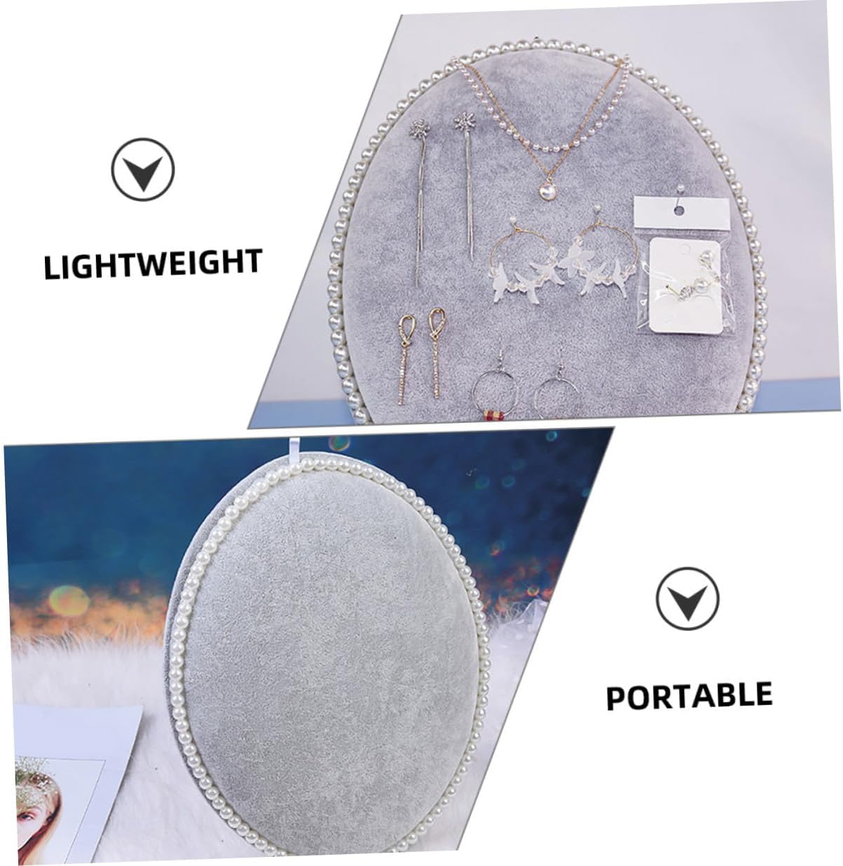 Zerodeko Wall-mounted Earring Storage Rack Large Oval Pearl Board Jewelry Display Stand with Ice Gray Velvet, Ear Studs Organizer for Home Wall Hanging Accessories