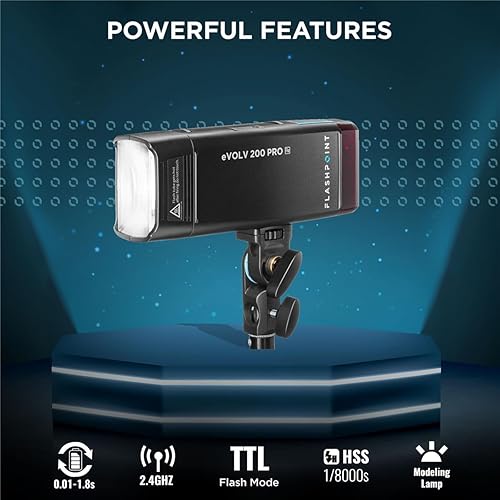 Miniatura 2 de Flashpoint eVOLV 200 Pro TTL Kit de flash de bolsillo para fotografía de luz estroboscópica de cámara, 200 W, 18000 HSS, 500 destellos de potencia