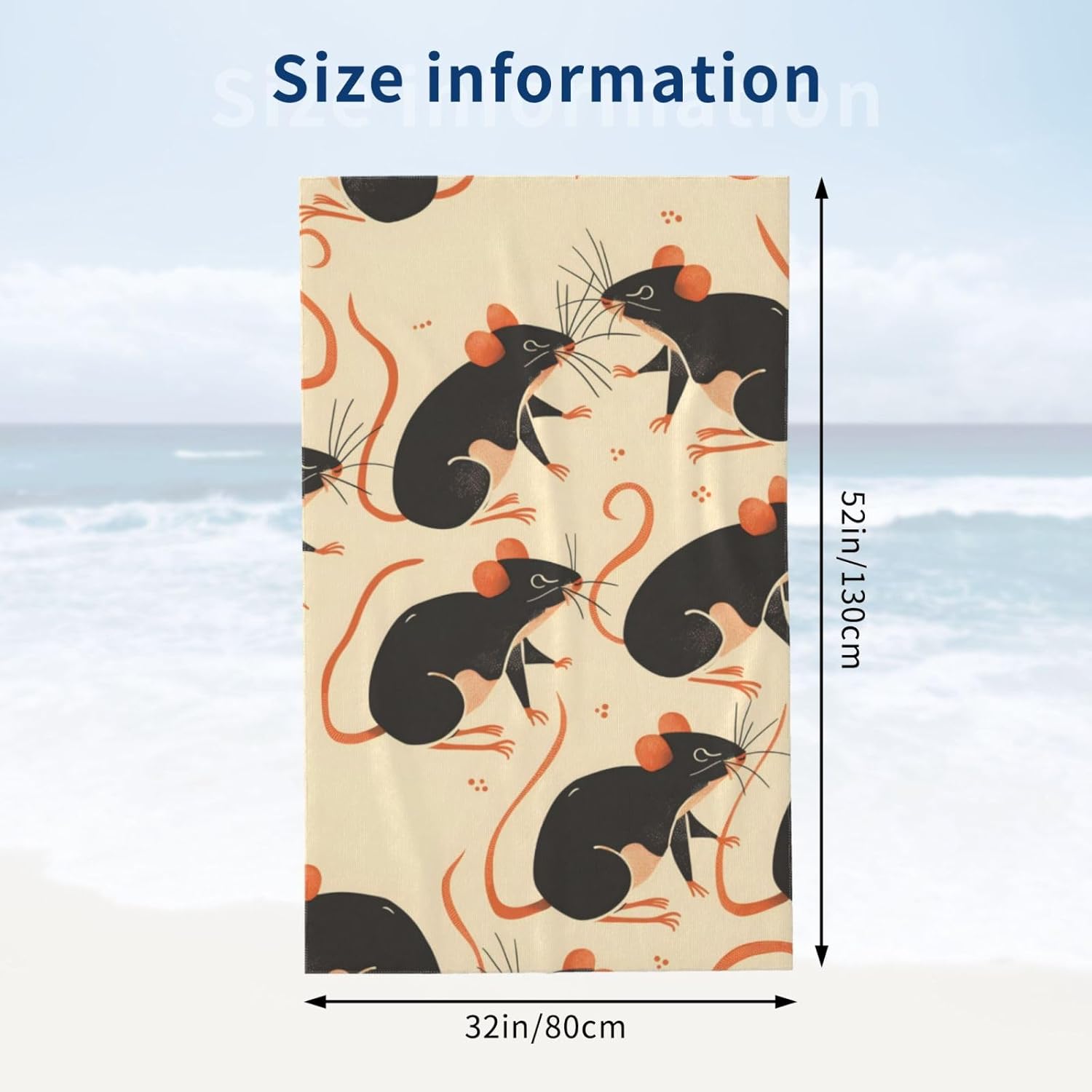 Mouse Beach Towel 31inx51in, Cute Rat Sand-Free Microfiber Bath Towel Ultra Soft Quick Dry Pool Towel Absorbent Towel Lightweight Towel for Swimming Bathroom Decor