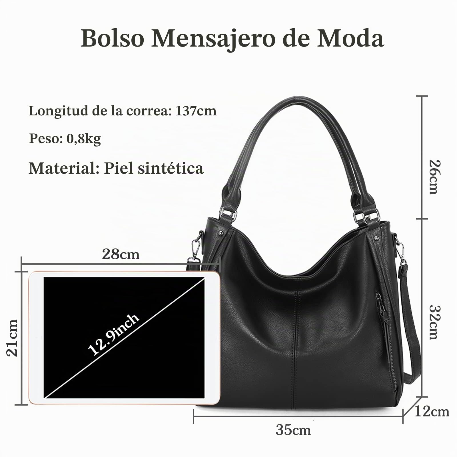 FANDARE Grande Bolsos de Mujer Bandolera Bolso Hombro Cruzado PU Cuero Impermeable para Viaje Trabajo Escuela Compras Conmutar Crossbody Bag