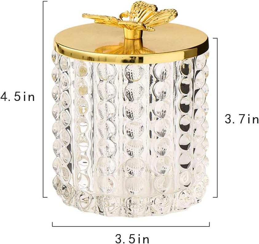 Polka Dot Clear Glass Storage Jar Candy Jar Jewelry Box Swab Box with Gold Butterfly Lid