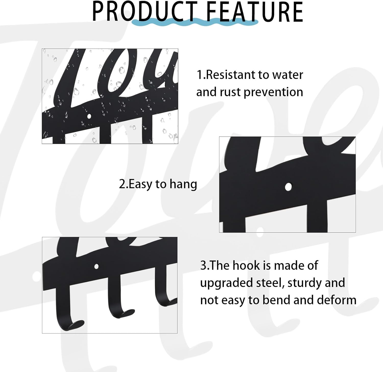 OYEFLY Bathroom Towel Rack for Wall Mount, Towel Holder Hooks,Towel Hanger for Bathroom Decor (Black, 14.8in) - Image 3