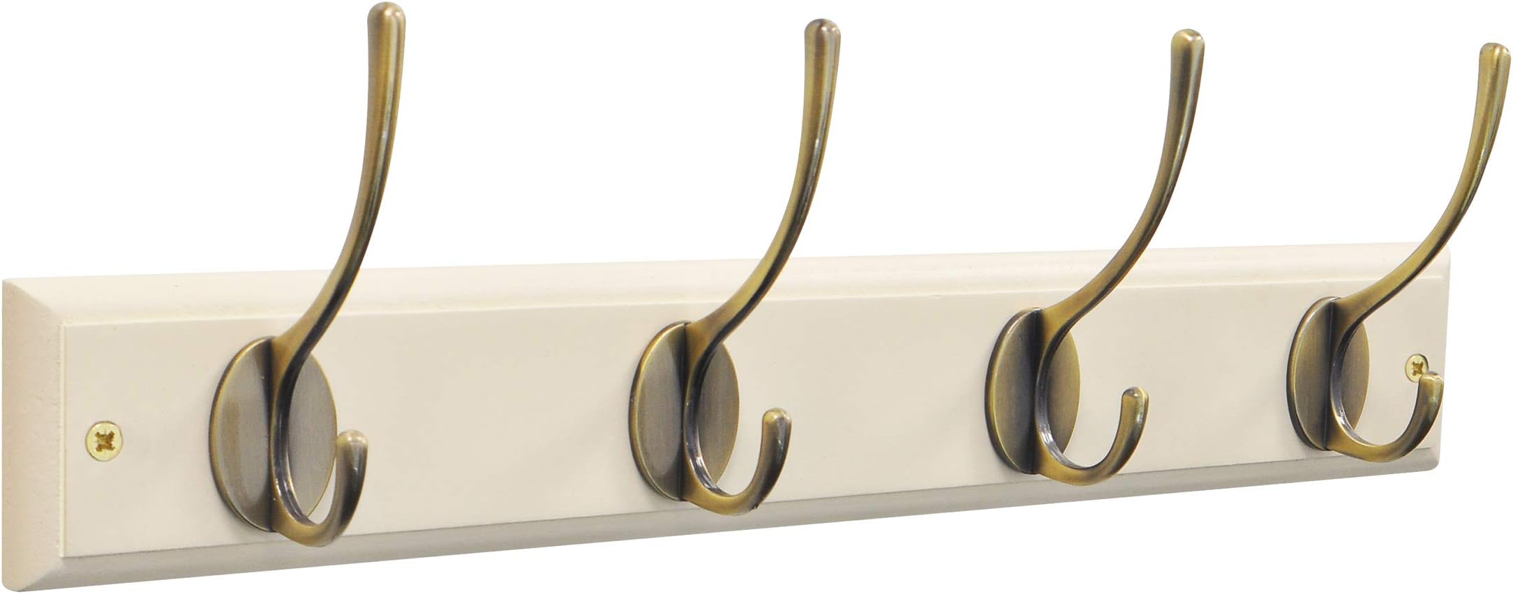 keypak Victorian 4-Hook Wall-Mounted Coat Rack, Cream, Brass